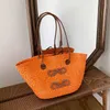 Bolsa Designer Saco Palha Verão Simples Tricô Crochê Bordado Bolsa Casual Aberta Compartimento Interior Duas Alças Finas Couro Floral Moda Bolsas