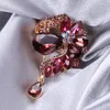 Brooches Female Fashion Purple Red Blue Crystal Big Flower For Women Luxury Yellow Gold Color Alloy Plant Brooch Safety Pins