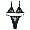 Yiiciovy Dames Bikini Sets Badpak 2 Stuks Bikini's Halloween Skull Print V-hals BH + Lage taille String Badpak voor de zomer J230603