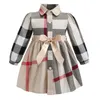 Kids New Style Long Sleeve Girl Dress Plaid Casual Wear Bow Cotton Kids Clothing Children's Wear Autumn Fashion 2-6 Years Mini Skirt Dresses