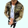 QNPQYX Autumn Long Sleeve Zipper Coat Men's Jacket Slim Fit Leopard Print Round Neck Casual Jackets Men Outwear