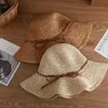 Hats Sun Simple Wide Brim Bow Raffia Foldable Summer Beach Women's Church UV Protection Travel Hat G230603