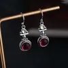 Kolczyki Dangle Vintage Thai Srebrne inkrustowane z Moonstone Red Agate Birthday Birthday Party Prezentacja Biżuteria