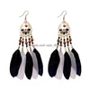 Dangle Chandelier Indian Jhumka Jewelry Gold Metal Hollw Tassel Earrings For Women Handmade Boho Ethnic Feather Earring Bijoux Dro Dhphz