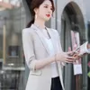 Blazers Summer Cotton Linen Office Blazer Jackets Bez luźnych pół rękawów Płaszcze Kobieta kazała odzież robocza Koreańska formalna cienki warstwę marnotrawstwa