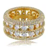 Bande Anneaux Hip Hop Fl Diamants Avec Des Pierres Latérales Pour Hommes Bague En Cristal De Luxe Western 18K Plaqué Or Cuivre Zircon Bijoux Drop Delive Dhm8E