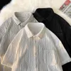 Camisas casuais masculinas verão finas listradas de seda gelo camisa de manga curta marca tamanho grande top solto preto branco cinza 4XL 5XL