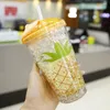 Water Bottles Summer Cold Drink Ice Cup Creative Simple Double-layer Plastic Fruit Shape Straw Student Drinking Gift For Friends