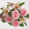 Fleurs décoratives 1 Bouquet Fausse Fleur Vignes Claires Utiles Pas D'arrosage Pour Table Rose Artificielle