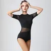 Stage Wear Ladies Latin Dance Practice Clothes Short-sleeved One-piece Costume Woman Modern Shirt Ballet Top