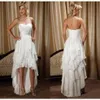 Högt lågstrand bröllopsklänningar vintage snörning korsett tiered kjol västra landet cowlgirls kort front hög låg brud gown2957