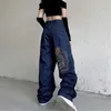 Lucifer American Retro Street Embroiled Jeans 2022 Women's Casual Loose High Waist Wide Leg Full Matching Straight Pants P230602