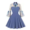 Vestidos casuais femininos vintage vestido azul claro com bolso rockabilly coquetel anos 1950 anos 40 swing primavera outono ver através da polca