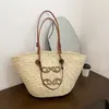 Bolsa Designer Saco Palha Verão Simples Tricô Crochê Bordado Bolsa Casual Aberta Compartimento Interior Duas Alças Finas Couro Floral Moda Bolsas