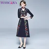 Dresses Tesscara Women Autumn Embroidery Dress Female Designer Vintage Tail Party Robe High Quality Vneck Elegant Vestidos