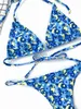 Costumi da bagno da donna Bikini con lacci floreali blu Stampa vintage Bikini sexy Moda bikini Ragazza Abiti estivi Costume da bagno diviso da donna 2022 Bikini sexy J230603