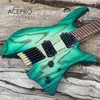 Neue Ankunft Pro Headless E-Gitarre Green Burst Ash Korpus gerösteter Ahornhals Jumbo Edelstahl Oblique Fret Hohe Qualität