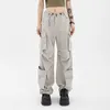 Capris Lucifer Casual Baggy Wide Leg Sports Loose High Waist Street Clothing Commodity Pants Women's 2022 Vintage 90S Pocket Trousers P230602