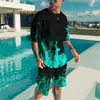 Men's Tracksuits Summer men's new sports T-shirt with flame pattern printing 2-piece black jogging fashion street set casual oversized P230603