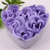 12箱紫色の装飾ローズバッドペタル石鹸の石鹸の花6pcs in Heart-Shaped Box Wedding Favors217D