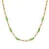 Bohemisk stil kvinnor rostfritt stål 18k guldpläterad pärla grön opal match färskt vatten pärlhalsband
