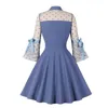 Casual Dresses Women Vintage Light Blue Dress With Pocket Rockabilly Cocktail Party 1950s 40s Swing Spring Autumn See Through Polka