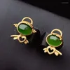 Boucles d'oreilles à clous Boucles d'oreilles en jaspe de luxe en argent sterling 925 Fahshion Jade naturel et véritable