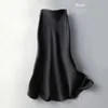 Elbiseler Yaz İpek Midi Etekleri Kadın Kore tarzı Saten Ofis Lady Basit Zarif Faldas Mujer Moda Gevşek Uzun Siyah Etek Kadın