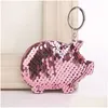 Sleutelhangers Glitter Varken Vorm Sleutelhanger Schattig Pailletten Ketting Geschenken Voor Vrouwen Meisjes Sleutelhangers Auto Tas Accessoires Ring 4 Kleuren Drop Deliv Dhlwj