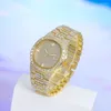 Wristwatches Women Full Diamond Watch Luxury Fashion Quartz Watches Steel Belt Dress Wristwatch Retro Green Gemstone Jewelry Sets With Box