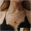 Pendentif Colliers Plaqué Or Feuille Bracnch Collier Tournesol Jaune Longue Chaîne Peal Pour Femmes Mode Bijoux Drop Delivery Pendentifs Dh4Pr