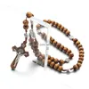 Pendentif Colliers Religion Mâle Long Chapelet En Bois Perles Croix Christ Jésus Collier 10Mm Pendentifs En Bois Bijoux Pour Femmes Hommes Drop De Dhcy0