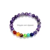 Perlé 8Mm Naturel Arc-En-7 Chakra Perles Bracelet Lava Violet Vert Strand Stretch Yoga Bijoux Tiger Eye Pierre Bracelets Drop Deliv Dh370