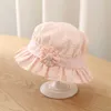 2PCS Haar Zubehör Süße Baby Sommer Hut Einfarbig Blume Kinder Eimer Hüte Für Mädchen Sonne Kappe