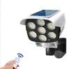 Lanterna portatile 77 LED Luci solari da giardino Sensore di movimento Simulazione Lampada fotografica Esterna IP65 Impermeabile 3 modalità Luce solare Rotazione Faretto Street Garden