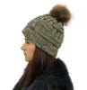 Nuovo stile pelliccia pon pon cappello palla moda inverno donna maglia coda di cavallo berretto lana maglia berretto uncinetto cappelli sci cranio cappelli