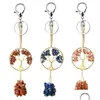 Porte-clés Pierre Naturelle Porte-clés Arbre De Vie Pendentif Fil Enveloppé Puce Perles Homard Fermoir Titulaire De Voiture Accessoires Bijoux Drop Deliv Dhkuz