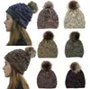 Nuovo stile pelliccia pon pon cappello palla moda inverno donna maglia coda di cavallo berretto lana maglia berretto uncinetto cappelli sci cranio cappelli