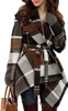 Elegant kvinnors vikning över Cape Collar Earth Tone Plaid/Black White Mesh/Black/Fuchsia Wool Blend Coat