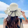 ワイドブリムハットサマービーチサンフラットトップトップリボンボウエレガントな贅沢な女性の夏の帽子ソンブレロスデマージャーG230603