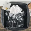 トラックスーツメンズハイヤンシャツ+ショーツセット日本の雪山印刷韓国語バージョンファッションハンサムルーズルーズグラッドカジュアルハーフスリーブP230603