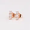Luxury Rose Gold Three Stone Stud Earrings for Pandora Crystal Diamond Party Earring designer Jewelry For Women Sisters Gift Cute earring with Original Box Set