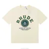 Designer Roupas Tees 2023 Verão Nova Moda Rhude Versátil Verde Impressão Solta High Street Casual Manga Curta Camiseta para Homens Mulheres Cotton67