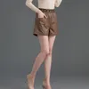 2023 Shorts de couro versáteis para agasalhos femininos cintura alta calças largas