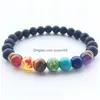 Beaded Rainbow Chakra Beads 8Mm Black Lava Stone Bracelets Diy Aromatherapy Essential Oil Per Diffuser Psera Bracelet Drop Delivery J Dhtqd