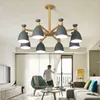 Kroonluchters X Moderne Nordic 6 Hoofden Macaron Houten Paalophanging Eenvoudige Aluminium Lampen Voor Restaurant Dineren Woonkamer Licht