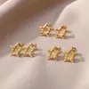 Stud Zircon Star Women's Stainless Steel Gold Plated Perforated Earrings for Korean Fashion Wedding Aesthetics Jewelry Gifts G230602