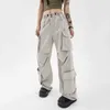 Capris Lucifer Casual Baggy Wide Leg Sports Loose High Waist Street Clothing Commodity Pants Women's 2022 Vintage 90S Pocket Trousers P230602