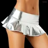 Gonne Sexy Gonna in lattice a pieghe in pelle PU Donna Pole Dancing Club Wear Short Patent Mini