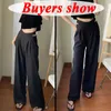 Capris Lucifer Hollow High Waist Straight Pants Fashion Strap Zipper Wide Leg Set Damen Y2K Street Clothing Hose P230602